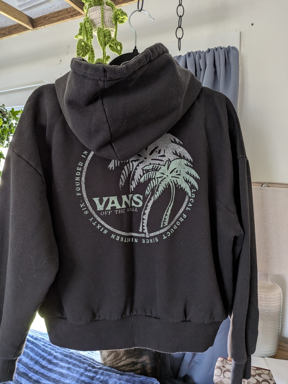 Vans Black Hoodie with Mint Palm Graphic